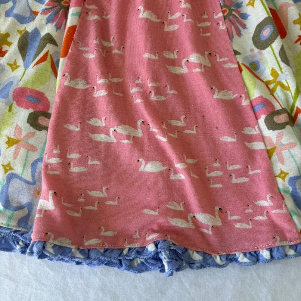 Matilda Jane Girls Multicolor Swan Print Floral Ruffle Tunic Top Size 4